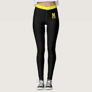 Leggings Nom personnalisé Mignon Sports Noir Jaune Rayures