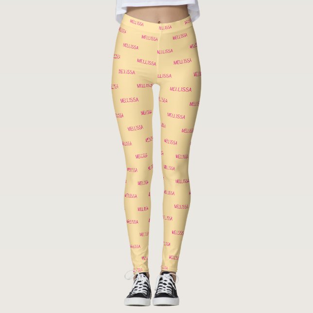 Leggings Nom personnalisé minimaliste crème  (Devant)