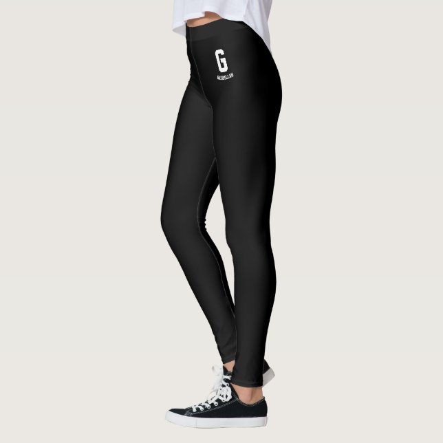 Leggings Nom personnalisé Monogramme Classique Noir Blanc M (Gauche)