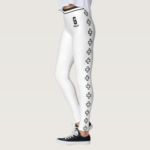 Leggings Nom personnalisé motif croisé rayure blanche noire