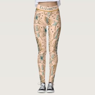 Leggings Nom personnalisé motif floral doré