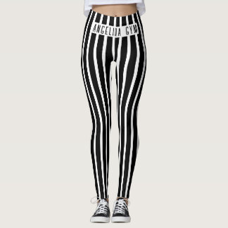 Leggings Nom personnalisé rayé vertical noir et blanc 