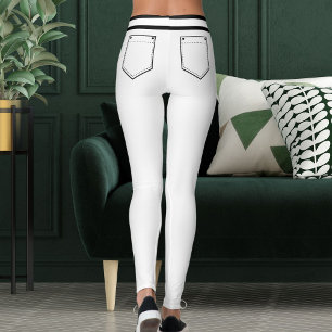 Leggings Nom personnalisé rayures blanches et noires Cadeau