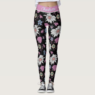 Leggings Nom personnalisé rose floral continu motif