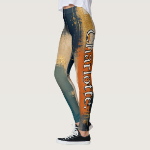 Leggings Nom personnalisé sur motif abstrait marine or luxe