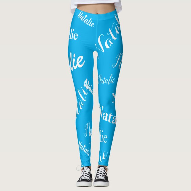 Leggings Nom personnalisé Typographie Police Sky Blue (Devant)