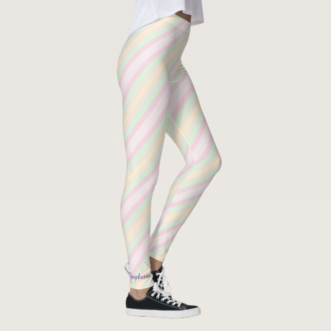 Leggings Nom, rose jaune et vert Pastel Stripe (Droite)