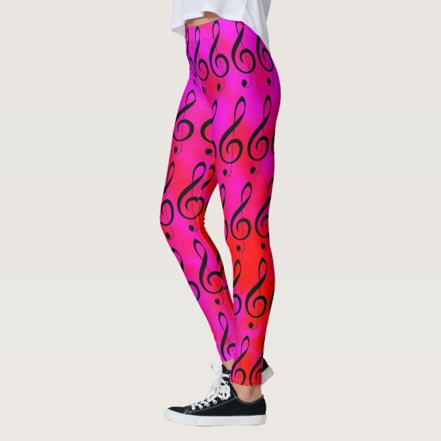 Leggings Nota de Clef Musique Rouge Et Rose Tie Dye, (Gauche)