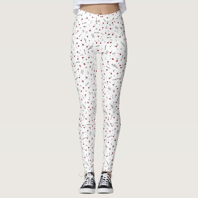 Leggings Notes d'amour Cœur rouge Notation musicale (Devant)
