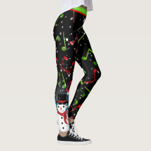 Leggings Notes de musique avec Snowman sur BLACK