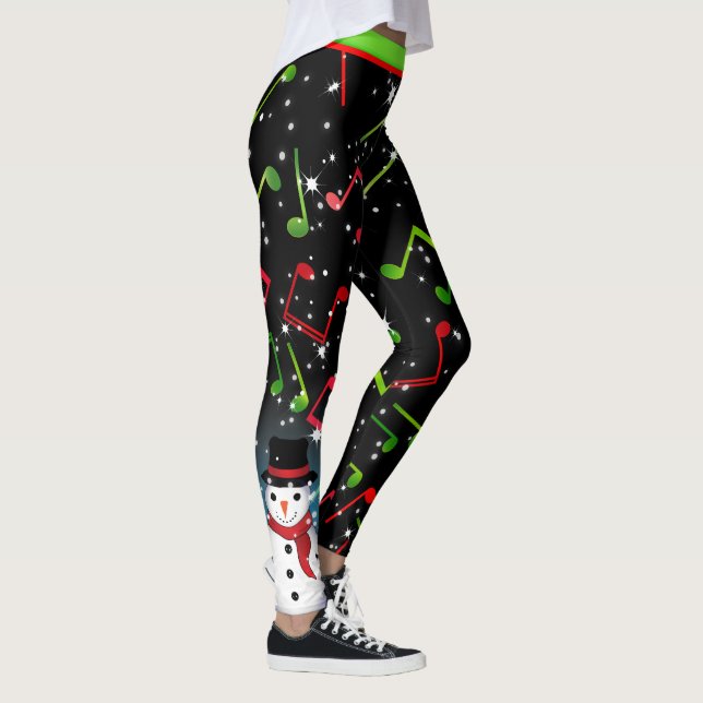 Leggings Notes de musique avec Snowman sur BLACK (Droite)