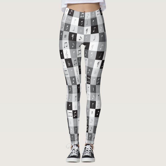 Leggings Notes de musique en niveaux de gris motif (Devant)
