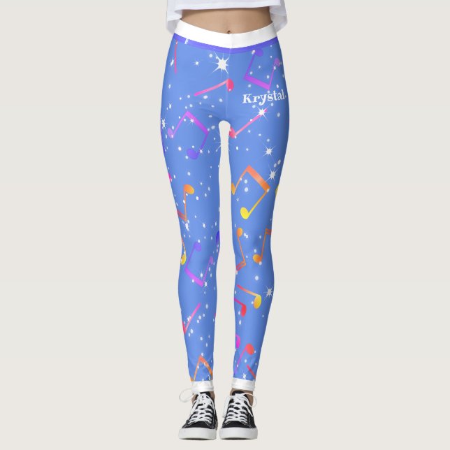 Leggings Notes musicales (Votre nom) sur votre couleur (Devant)