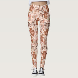 Leggings Nounours bohème arc-en-ciel marron beige rose