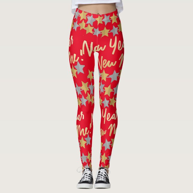 Leggings Nouvel An, Joyeux Nouvel An 2022 Festive Rouge (Devant)
