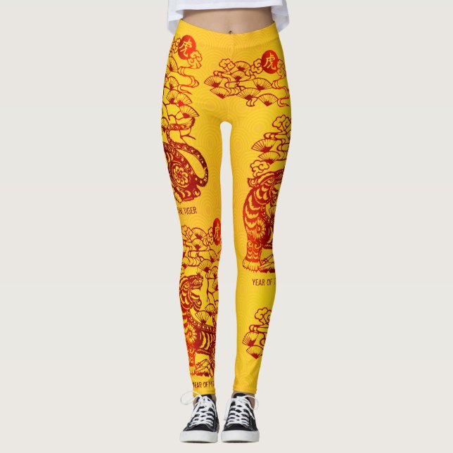 Leggings Nouvel an lunaire chinois de Tiger Rouge Foil Jaun (Devant)