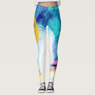Leggings Nuage bleu d'oiseau étoile abstraite arc-en-ciel