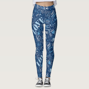 Leggings Nuage de mots Câlins et Bisous Bleu ID286
