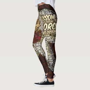 Leggings Nuage floral de mot de fleur d'orchidée au-dessus