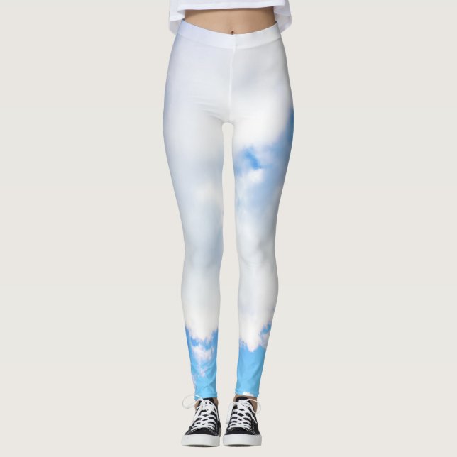 Leggings Nuages Blancs Puffy et Ciel Bleu (Devant)