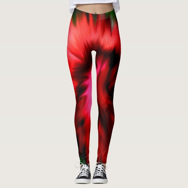 Leggings Nuances Abstraites De Rouge Et De Rose (Devant)