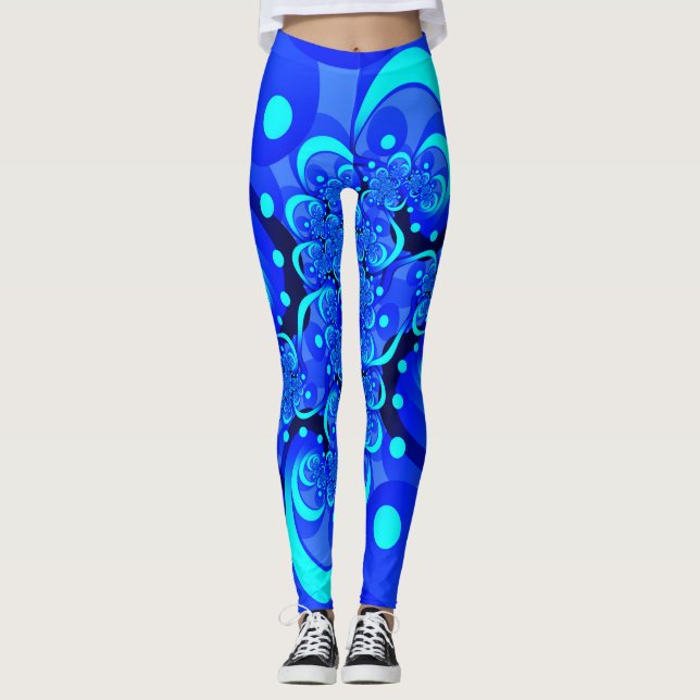 Leggings Nuances de bleu Art fractal abstrait moderne (Devant)