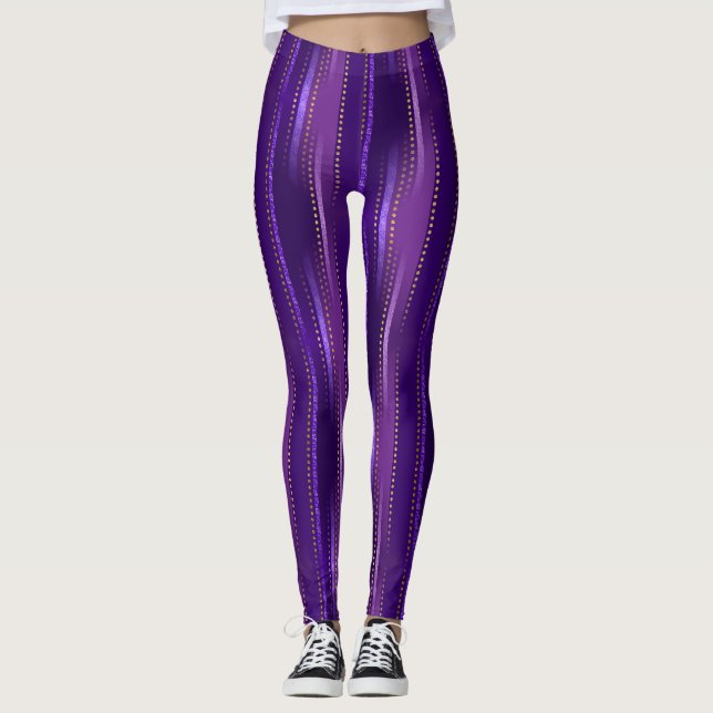 Leggings Nuances de rayures violettes avec or (Devant)