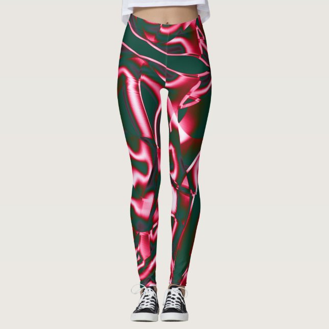 Leggings Nuances de rose rouge sur bandes abstraites vers l (Devant)