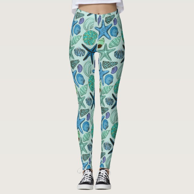 Leggings Nuances des coquillages et du motif bleus (Devant)
