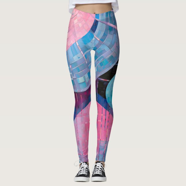Leggings Nuances subtiles de bleu et de rose en Abstrait (Devant)