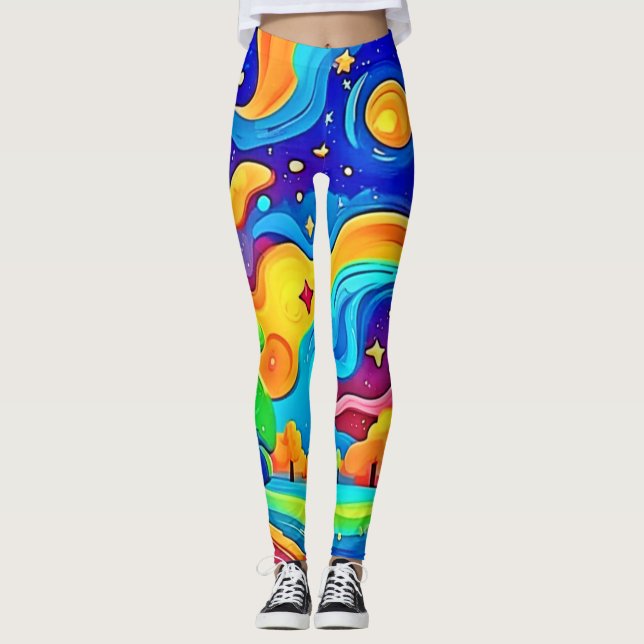 Leggings Nuit de rêve : paysage étoilé (Devant)