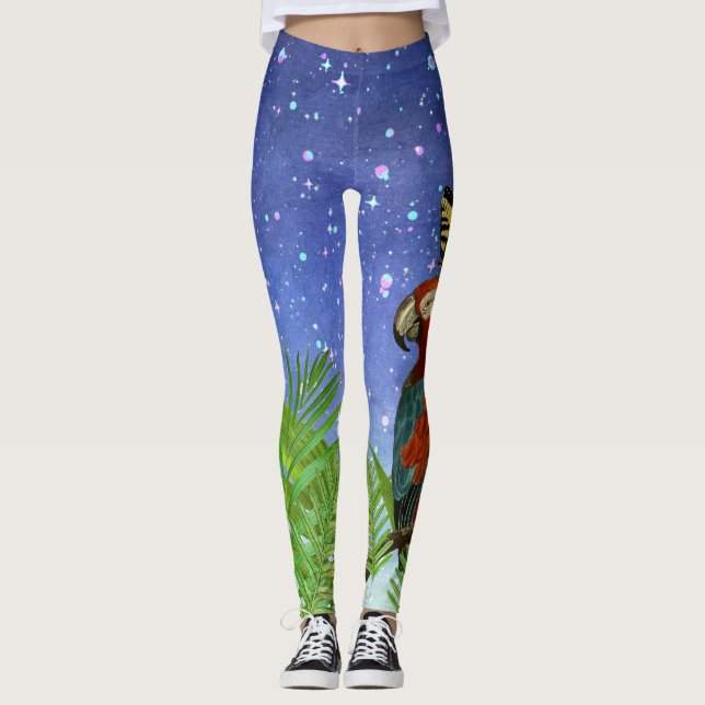 Leggings Nuit mystique, perroquet et papillon amusant (Devant)