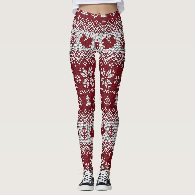 Leggings Nuit, Noël, écureuils, motif vintage. (Devant)