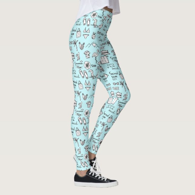 Leggings Objets d'été Doodle Motif Bleu clair (Droite)