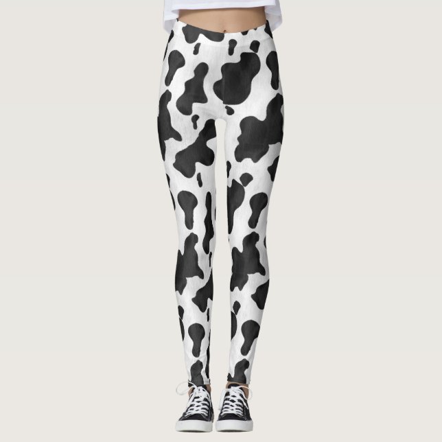 Leggings Occidental blanc de taches d'impression de vache (Devant)