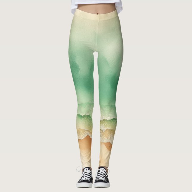 Leggings Ocean Beach Sea Watercolor Soleil Sable (Devant)