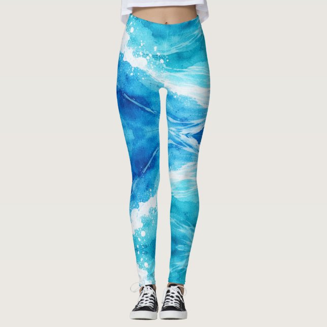 Leggings Océan bleu abstrait (Devant)