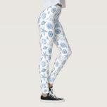 Leggings Océan tropical Bleu Coquillages Vintages nautiques<br><div class="desc">Belles leggings avec un motif en coquille bleu et blanc. Idéal pour des vacances en maison tropicale ou de plage,  de l'entraînement ou de l'amusement quotidien sur le rivage.</div>