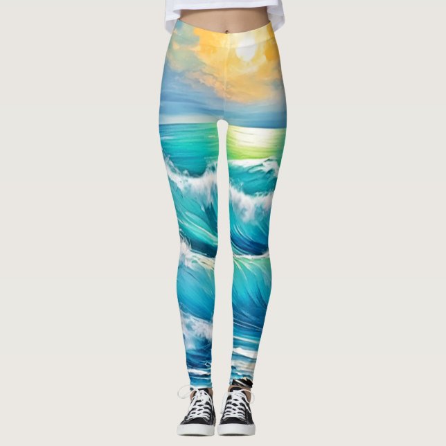 Leggings Ocean's Embrace : L'Art des vagues (Devant)
