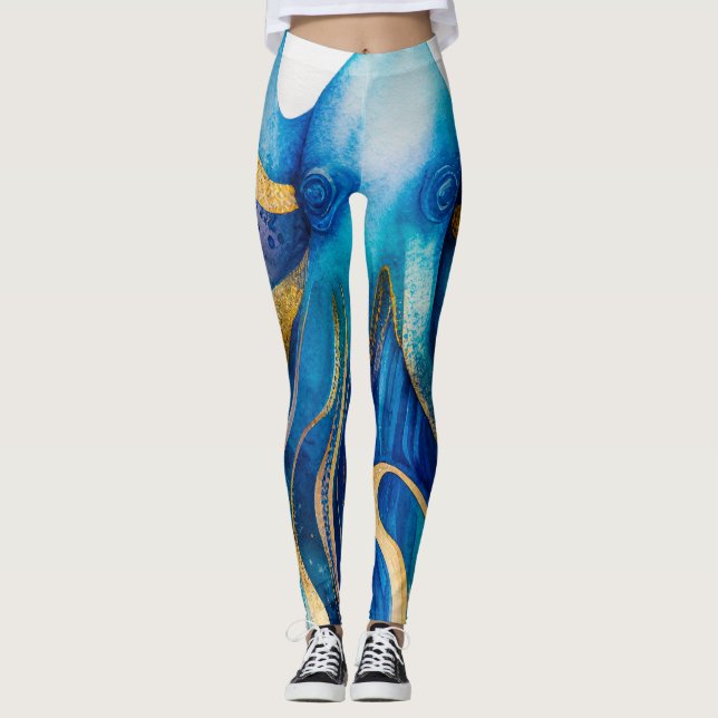 Leggings octopus bleu turquoise (Devant)
