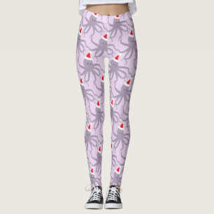Leggings Octopus Santa Hat Violet Noël