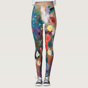 Leggings Odilon Redon a imprimé les fleurs peintes par