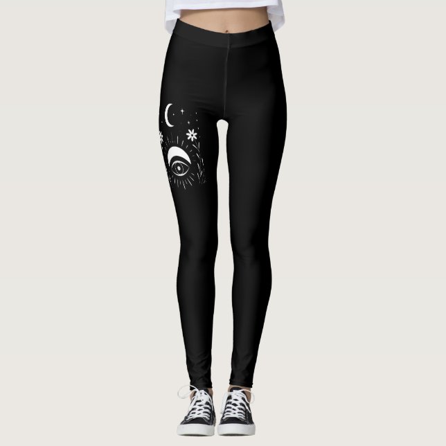 Leggings Œil Bohème Noir et Blanc Gras (Devant)