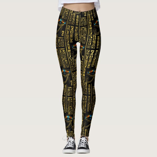Leggings Oeil de Horus et de motif égyptien d'hiéroglyphes (Devant)