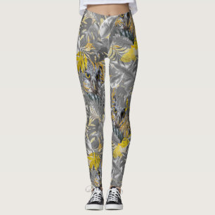 Leggings Oeil mousseux et gris - feuilles jaunes