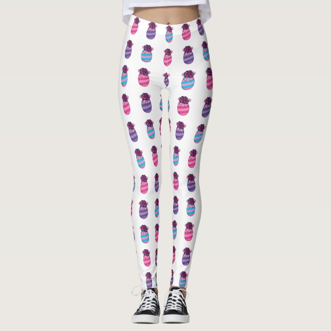 Leggings Oeufs de Pâques aux fleurs et au ruban (Devant)
