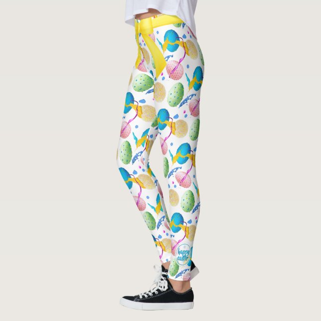 Leggings Oeufs de Pâques colorés et éclaboussure de peintur (Gauche)