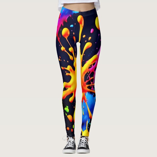 Leggings Oeuvre Abstraite de peinture à néon (Devant)