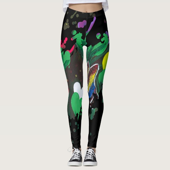 Leggings Œuvre d'art faite main - Papillon Bolssom (Devant)