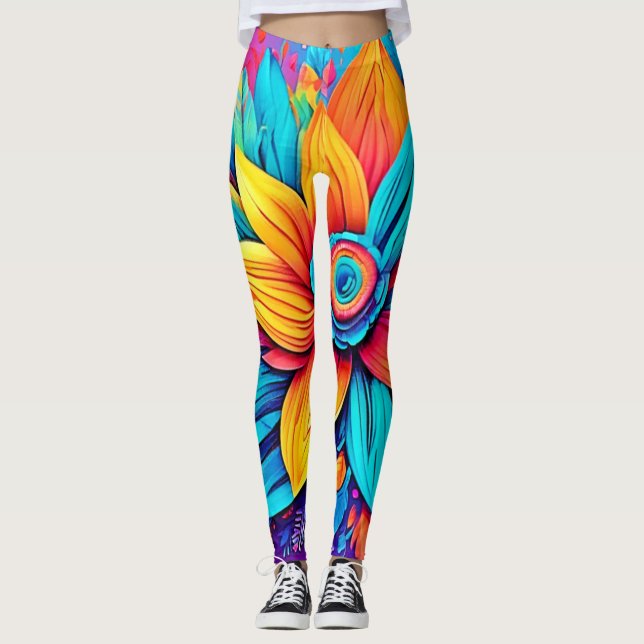 Leggings Œuvre d'art florale vibrante (Devant)